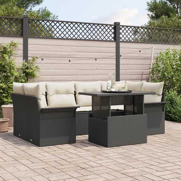 vidaXL Set Divano da Giardino con cuscino 7 pcs Nero Poly Rattan