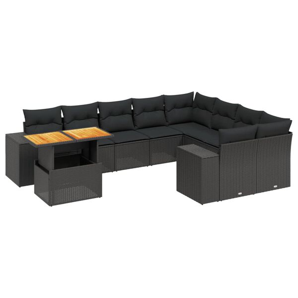 vidaXL Set Divani da Giardino 10pz con Cuscini in Polyrattan Nero