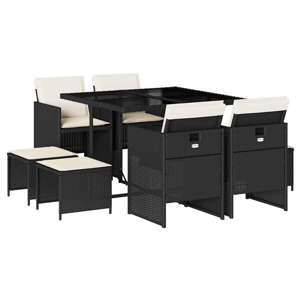 vidaXL Set da Pranzo da Giardino 9 pz con Cuscini Nero in Polyrattan