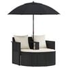 vidaXL Lettino da Giardino con Ombrellone Nero in Polyrattan