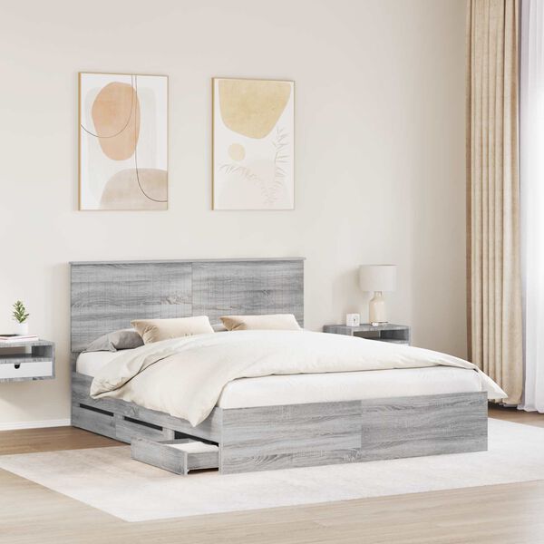vidaXL Struttura del letto con testiera Grigio Sonoma 160 x 200 cm