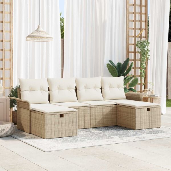 vidaXL Set Divano da Giardino 6 pcs Beige e Crema polyrattan