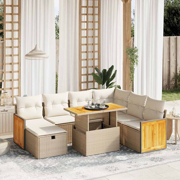 vidaXL Set Divano da Giardino 8 pz con Cuscini Beige in Polyrattan