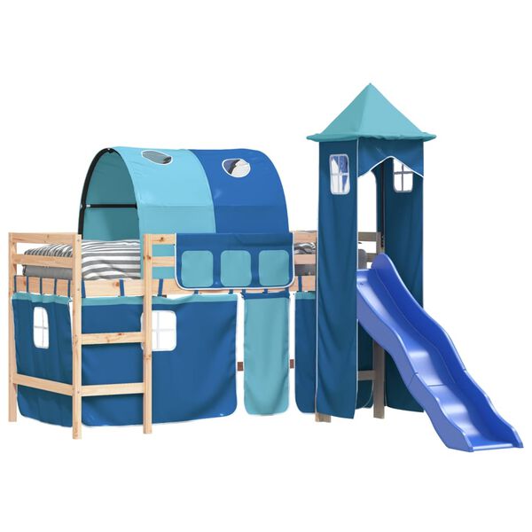 vidaXL Letto a Soppalco con Torre Bambini Blu 80x200cm Massello Pino