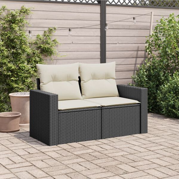 vidaXL Divano da Giardino con Cuscini a 2 Posti Nero in Polyrattan