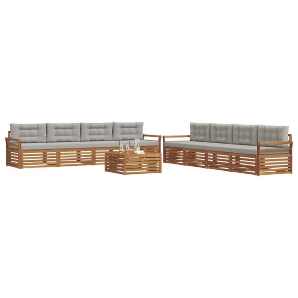 vidaXL Set di divani da esterno 9 pcs Grigio Naturale e Chiaro