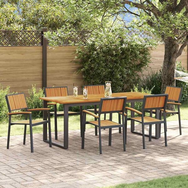 vidaXL Set da Pranzo per Giardino 7 pcs Nero Legno di Acacia Massello