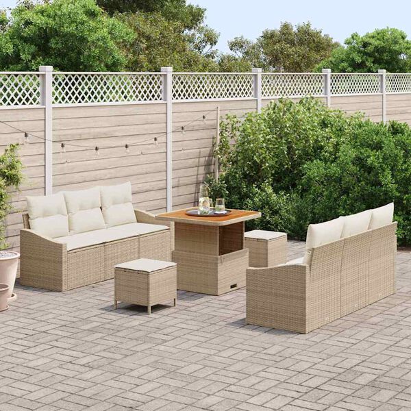 vidaXL Set Divano da Giardino con cuscino 9 pcs Beige Poly Rattan