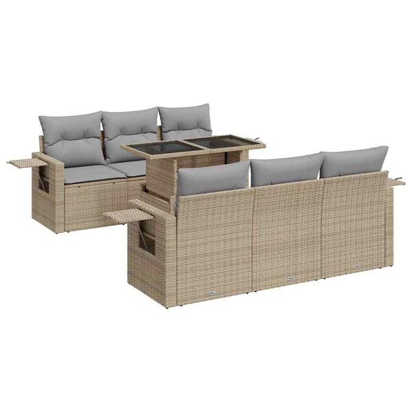 vidaXL Set Divani da Giardino 7 pz con Cuscini Beige in Polyrattan