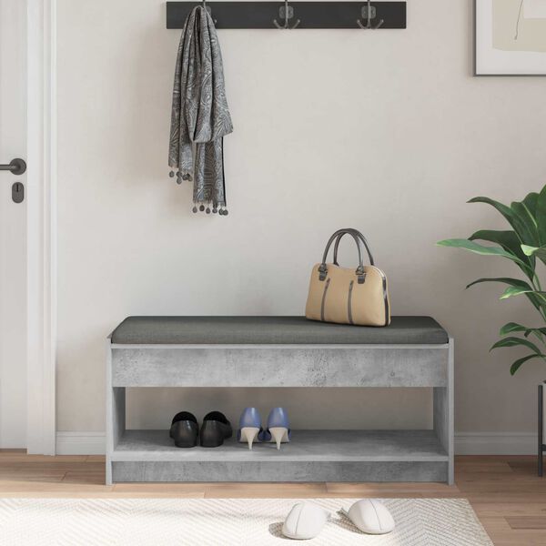 vidaXL Panca per ingresso con cuscino Grigio Cemento 103 x 38 x 45 cm
