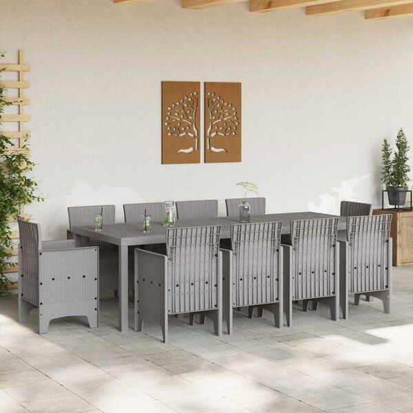 vidaXL Set da Pranzo per Giardino 11 pcs Grigio chiaro Rattan Polt