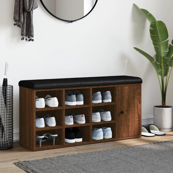 vidaXL Panca Porta Scarpe Rovere Marrone 102x32x50cm Legno Multistrato