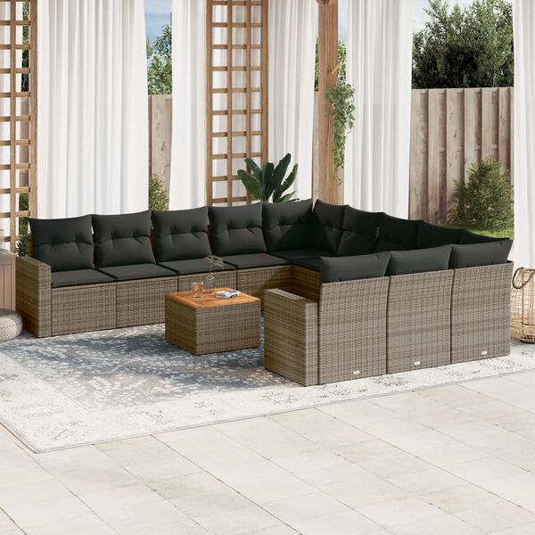 vidaXL Set Divani da Giardino 12 pz con Cuscini Grigio in Polyrattan