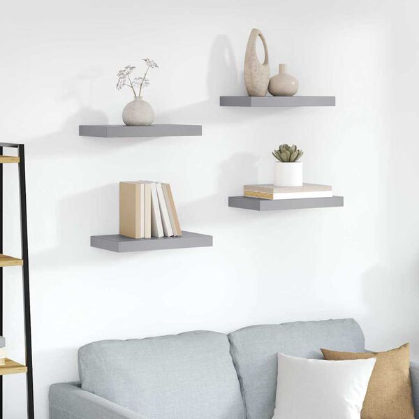 vidaXL Scaffali a Parete 4 pz Grigi 23x23,5x3,8 cm in MDF