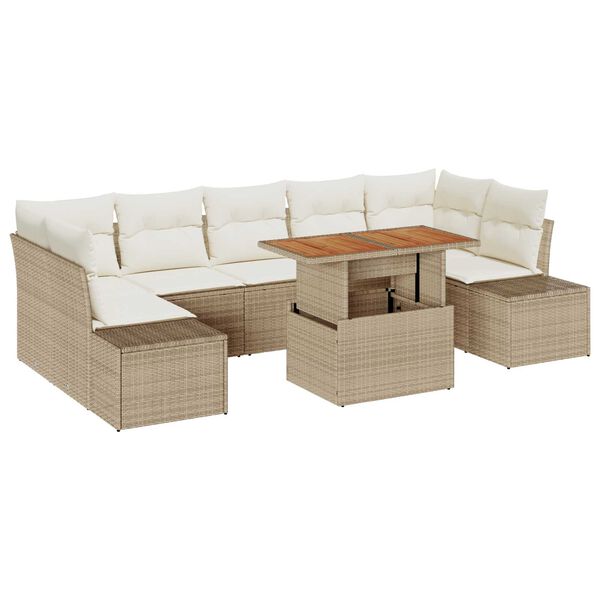 vidaXL Set Divano da Giardino 8 pcs Beige Poly Rattan