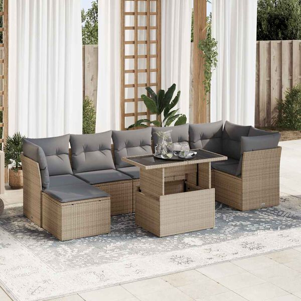 vidaXL Set Divano da Giardino 8 pz con Cuscini Beige in Polyrattan