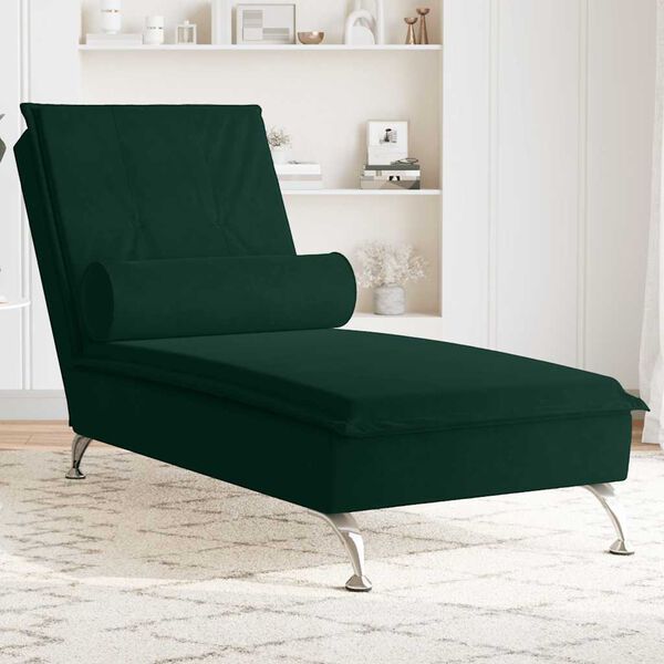vidaXL Chaise Longue Massaggi con Capezzale Verde Scuro in Velluto