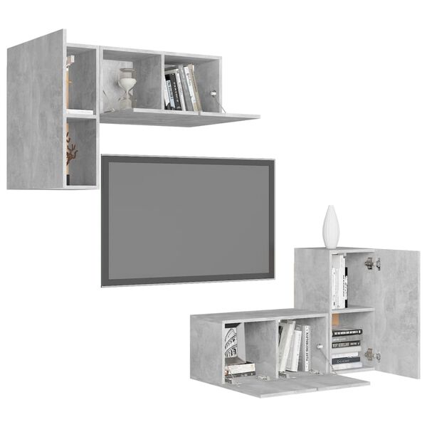 vidaXL Set di Mobili Porta TV 4 pz Grigio Cemento in Legno Multistrato