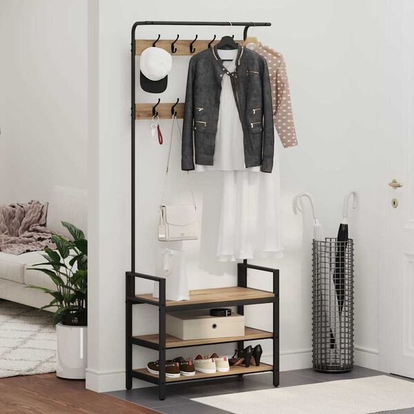 vidaXL Appendiabiti Altro rovere artigianale 75 x 34 x 184 cm