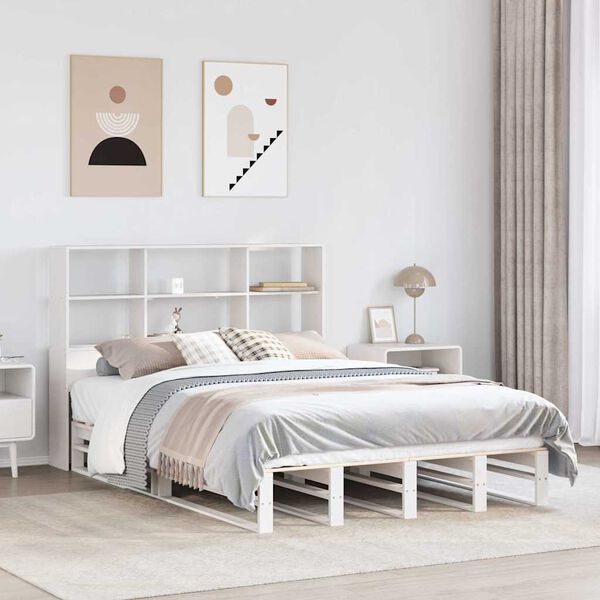 vidaXL Letto Libreria senza Materasso Bianco 140x190 cm Legno Massello