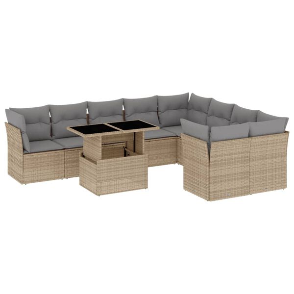 vidaXL Set Divano da Giardino 10 pz con Cuscini Beige in Polyrattan