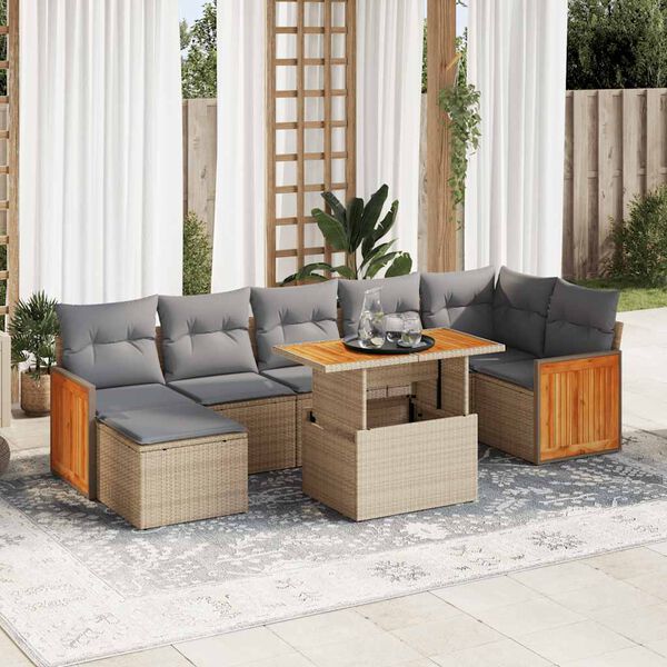 vidaXL Set Divano da Giardino 8 pz con Cuscini Beige Polyrattan Acacia
