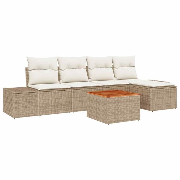 vidaXL Set Divano da Giardino con cuscino 6 pcs Beige polyrattan