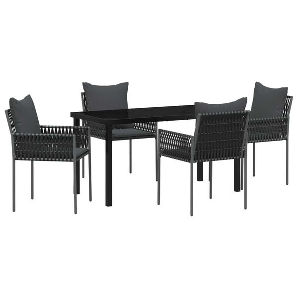 vidaXL Set da Pranzo per Giardino 5 pcs Nero e Grigio Rattan in PE