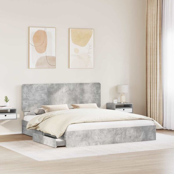 vidaXL Letto con Contenitore con testiera Grigio cemento 200 x 200 cm