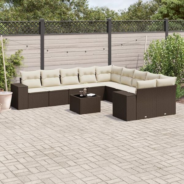 vidaXL Set Divani da Giardino 11 pz con Cuscini Polyrattan Marrone
