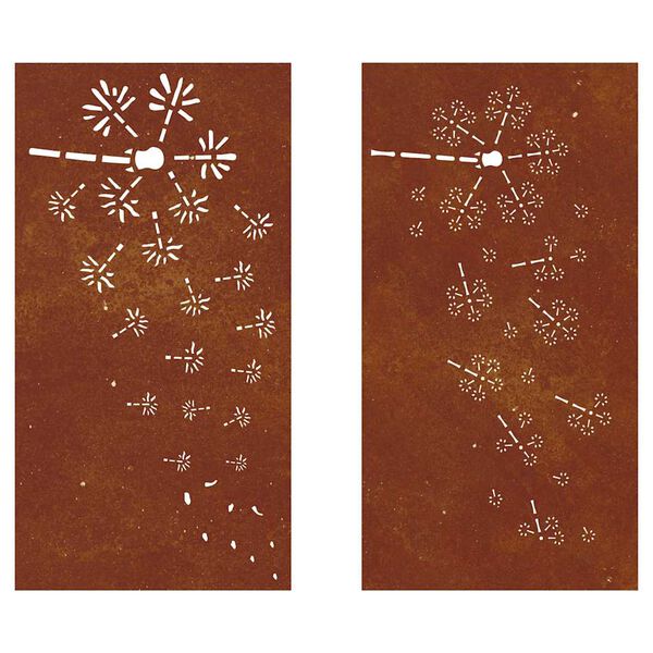 vidaXL Decorazioni Muro da Giardino 2pz 105x55 cm Fiore Acciaio Corten