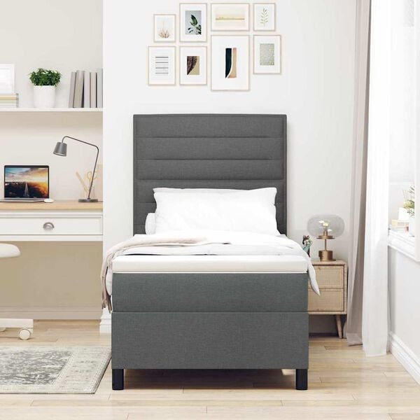 vidaXL Letto a molle con materasso Grigio scuro 90 x 200 cm Tessuto