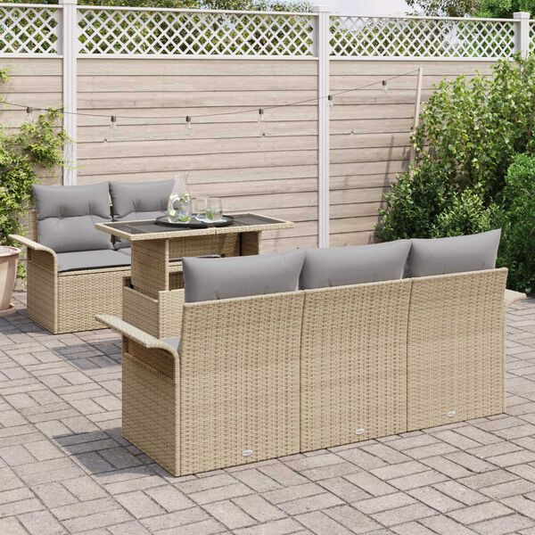 vidaXL Set Divano da Giardino 6 pcs Beige Rattan in Polipropilene