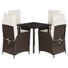 vidaXL Set da Pranzo da Giardino 5pz con Cuscini in Polyrattan Marrone