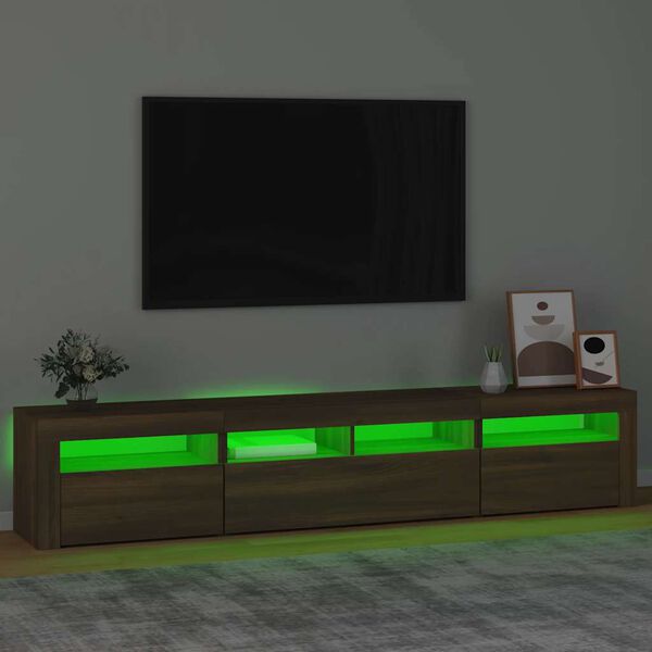 vidaXL Mobile Porta TV con Luci LED Rovere Marrone 210x35x40 cm
