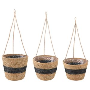 vidaXL 3 pz Naturale e Nero &Oslash;26 x 19 cm 100% Erba marina