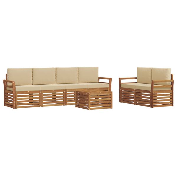 vidaXL Set divani 7 pcs Naturale e Beige Legno di Acacia Massello