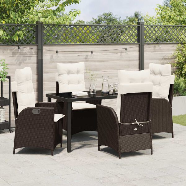 vidaXL Set da Pranzo per Giardino con cuscino 5 pcs Marrone polyrattan