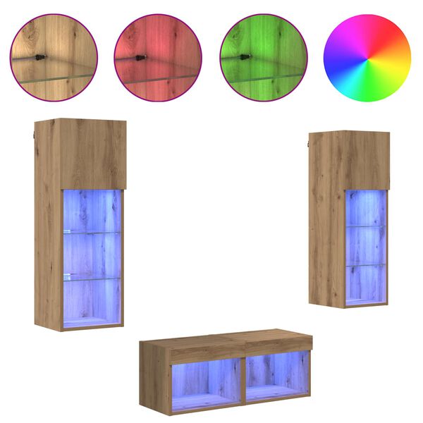 vidaXL Mobiletti TV da Parete 4 pcs Rovere Nero Legno multistrato