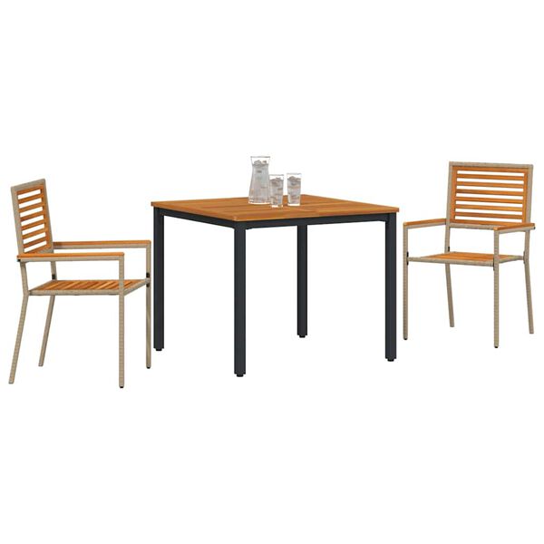vidaXL Set da Pranzo per Giardino 3 pcs Beige e Marrone