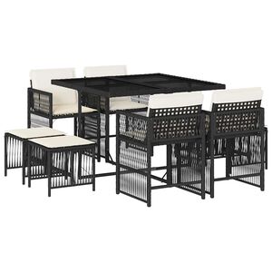 vidaXL Set da Pranzo da Giardino 9 pz con Cuscini Nero in Polyrattan