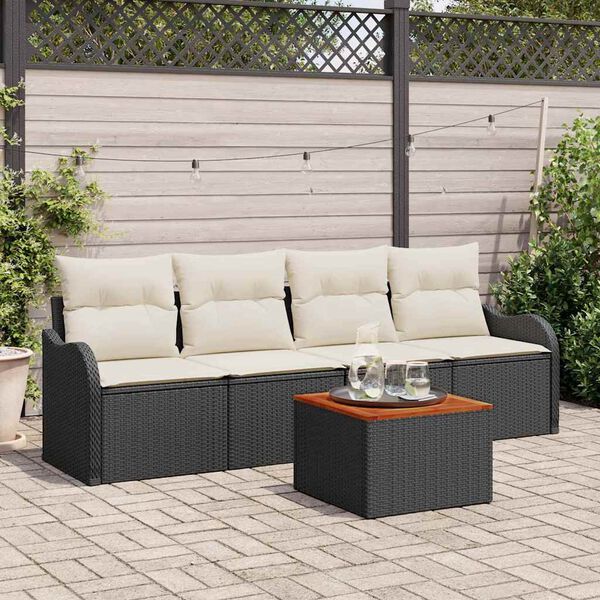 vidaXL Set Divano da Giardino 5 pcs Nero e Crema polyrattan