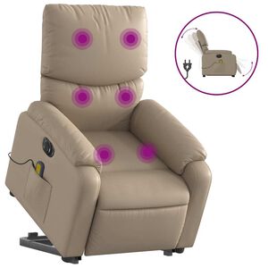 vidaXL Poltrona Alzapersona Massaggio Elettrica Cappuccino Similpelle