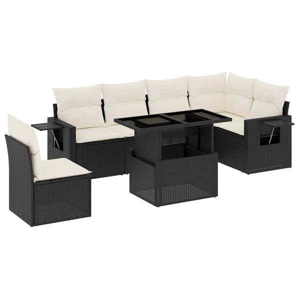 vidaXL Set Divani da Giardino con Cuscini 7pz Nero Polyrattan