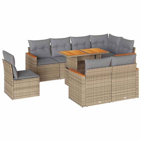 vidaXL Set Divano da Giardino 9 pz con Cuscini Beige Polyrattan Acacia