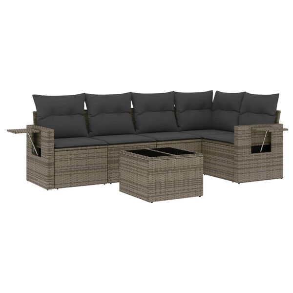 vidaXL Set Divano da Giardino 6 pz con Cuscini Grigio in Polyrattan