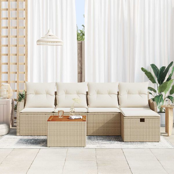 vidaXL Set Divano da Giardino con cuscino 6 pcs Beige polyrattan