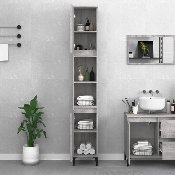 vidaXL Armadietto Bagno Grigio Sonoma 30x30x190cm in Legno Multistrato