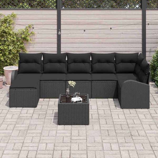vidaXL Set di divani con cuscino 8 pcs Nero polyrattan