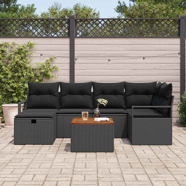 vidaXL Set Divano da Giardino con cuscino 7 pcs Nero polyrattan
